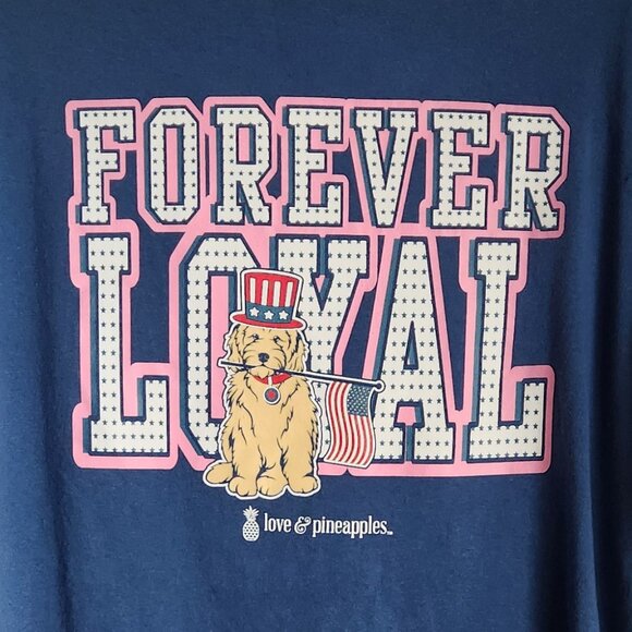 Love & Pineapples Blue Pink Short Sleeve Forever Loyal Patriotic Dog  T-shirt XL - Picture 4 of 4